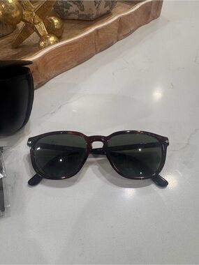 Persol Men's Tortoiseshell Frame Sunglasses with Dark Green Lenses